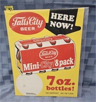 Vintage Falls City Beer die cut cardboard sign