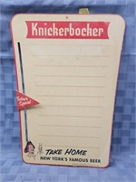 Vintage Knickerbocker Beer cardboard sign with