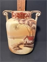 Vintage Japan Double Handled Hand Painted Vase
