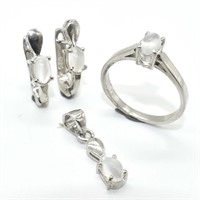 Silver Moonstone(2.05ct) Earring Ring Pendant Set