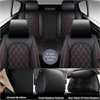 Faux Leather Auto Seat Covers Full Set, Red Line