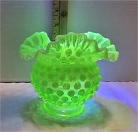 Fenton Green Uranium Hobnail Vase