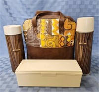 Mid Century picnic bag complete with 2 Thermos'