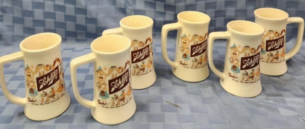 Set of 6 vintage 1960's Schlitz porcelain beer