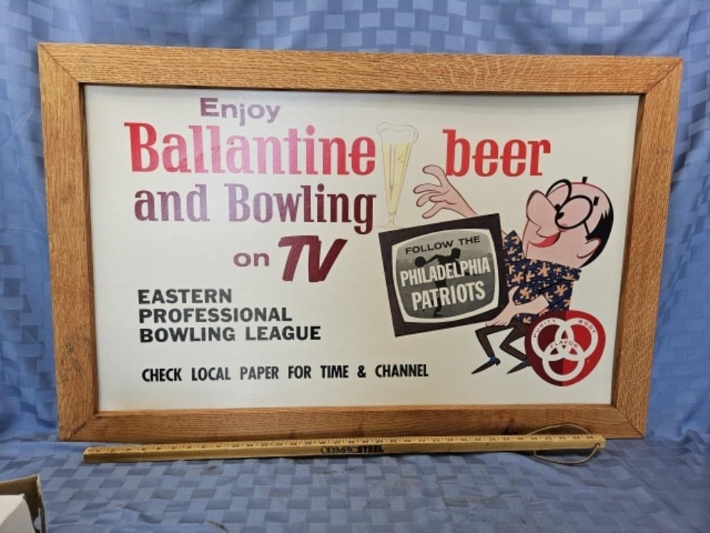Ballantine beer bowling advertiser sign