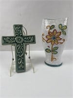 Italian pottery vase and ceramic cross