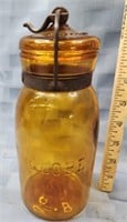 Amber Globe Fruit jar with lid & bail
