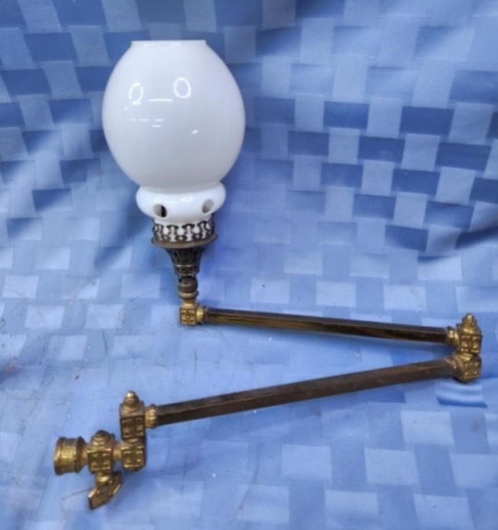 Nice old fold out gas light fixture with rare milk
