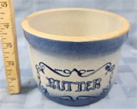 Blue & white stoneware Butter crock, good