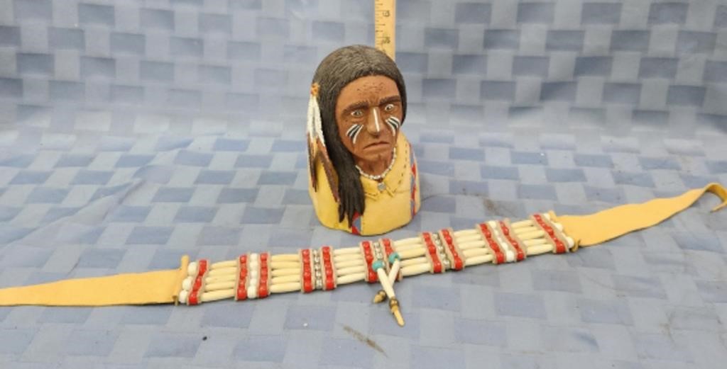 Hand Carved Native American wooden bust