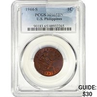 1944-S U.S. Philipphines Cent PCGS MS65 BN