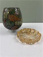 Goblet shaped glass mosaic candle holder & art