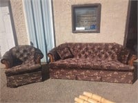 Vintage brown floral couch and chair