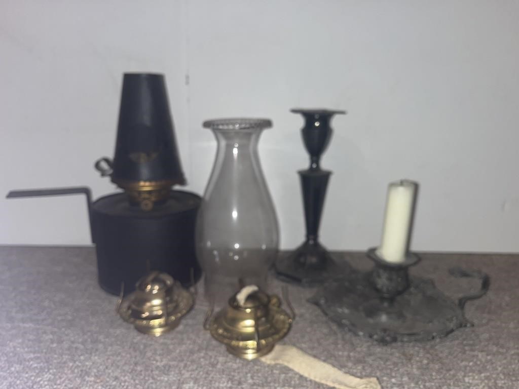Lantern parts & silver plated candlesticks