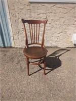 Vintage pressed back wooden chair round seat