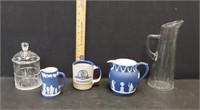 2 WEDGWOOD  PITCHER, LOUISVILLE STONEWARE,  AND