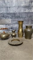 Brass vases, tea pot