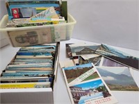 Two boxes of postcards- most 1970s type, points of