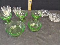 Green glass pcs, bowls & more