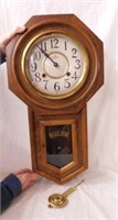 D&A key wind oak regulator wall clock w/ pendulum,