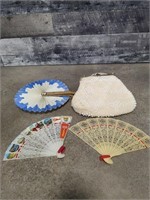 Vintage beaded purse & Hand fans