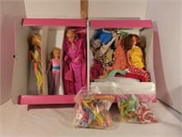 Barbies, Clothes, & Accessories In Case