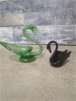 Vintage Green Swan with Bowl - Art Glass Candy