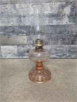 Vintage pink depression glass oil lamp