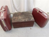 2 Samsonite  Suitcases, and wooden Storage crate.