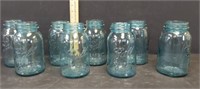 8 blue ball Mason jars