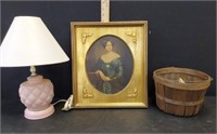 Lamp,picture,basket w/canning lids
