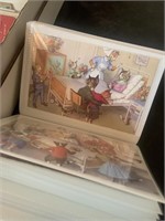 Modern cat cartoon cards in book, box of a