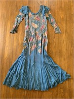 1920s blue floral silk beaded dress