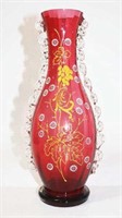 Moser style cranberry red glass vase