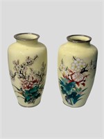 2 Japanese Cloisonne Vase w/ Flowers and Birds
