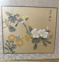 Antique Framed Chinese Silk and Bird Pains