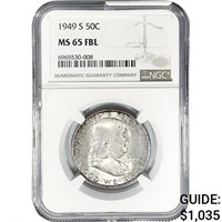 1949-S Franklin Half Dollar NGC MS65 FBL