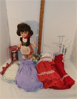 Plastic Doll w/ (3) Stands, (3) Dresses, (5) Hats