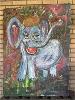 Large elephant impasto painting on canvas