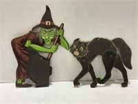 1960'S HALLOWEEN JOINTED DIE CUT CAT & WITCH WITH