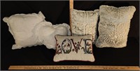 (2) Satin Pillows w/ Crochet Covers