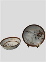 MEIJI PERIOD Japanese Satsuma Plate and bowl