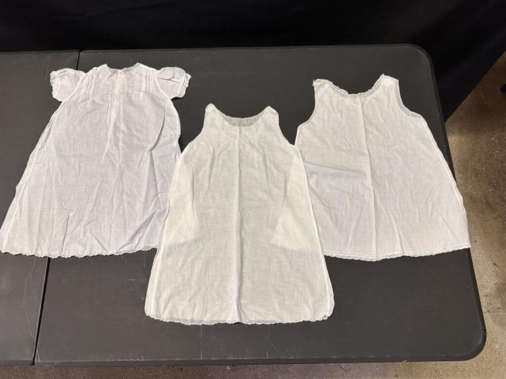 3 White Vintage Baby Gowns, handmade