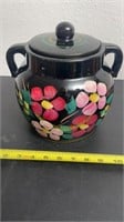 Vintage lidded floral pottery jar, USA