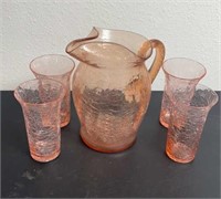 Pink Cracked Glass , 4 drinking glasses , and