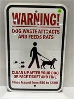 WARNING DOG WASTE ATTRACTS RATS METAL SIGN - 18" X