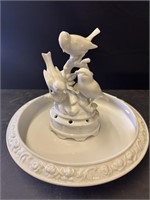 Dresden bird figurine flower arranger with bowl