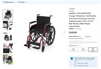 N4816  Magshion Transport Wheelchair, 24" Rear Whe