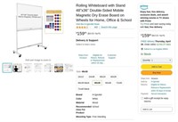 B8699  Rolling Whiteboard, 48"x36", Magnetic Dry E