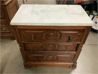Eastlake Style Marble Top 3-Drawer Chest